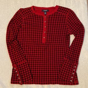 Chaps Buffalo Plaid Cotton Henley Size Medium Petite